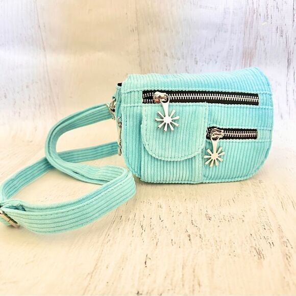 NWT Delia*s Y2k 90’s wetseal rave Tiffany blue corduroy micro crossbody sold out - Picture 1 of 14